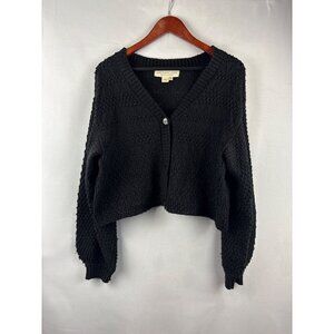 Saltwater Luxe Black Textured Knit Cardigan Sweater Size M Acrylic & Nylon